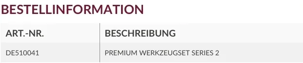 PREMIUM WERKZEUGSET Bestellinformation